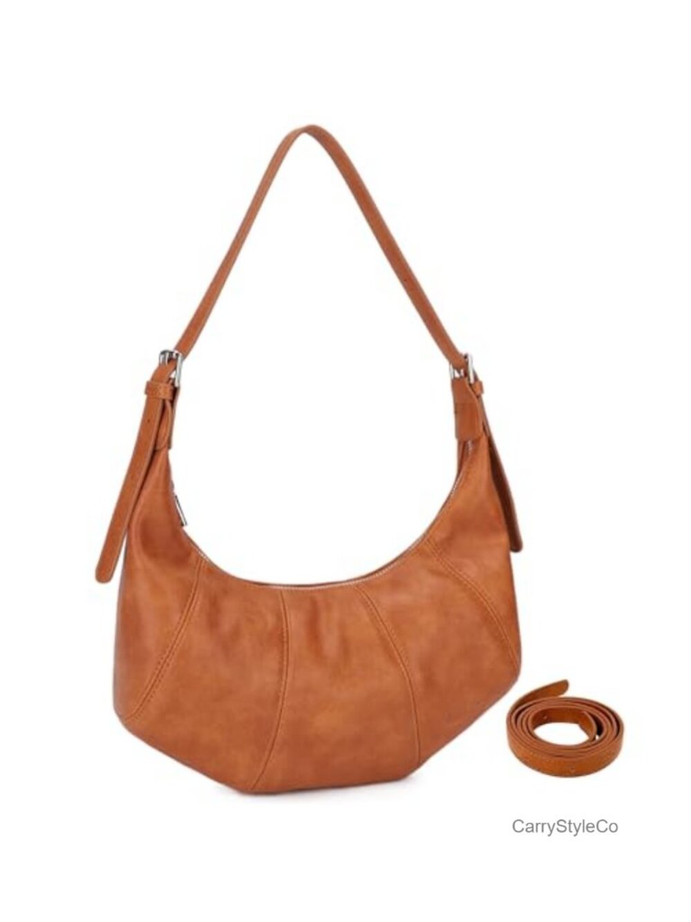 Slouchy Hobo Shoulder Bag for Women - Soft Vegan Leather Purse with 2